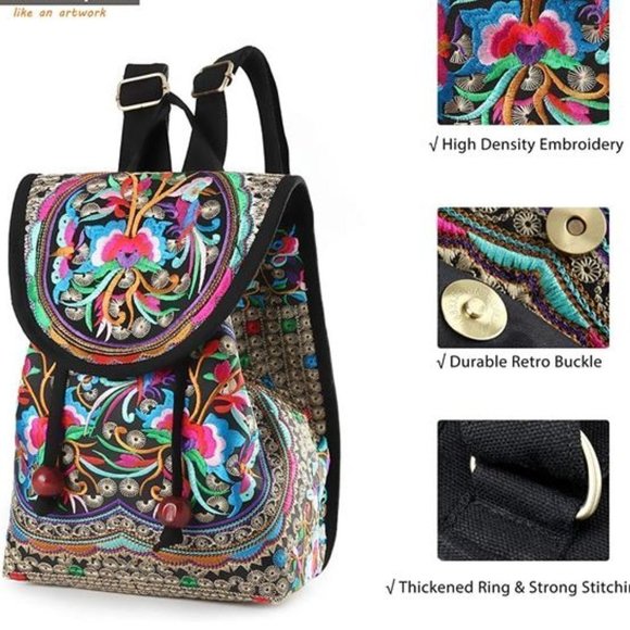 Embroidered Womens Backpack Purse main image 5